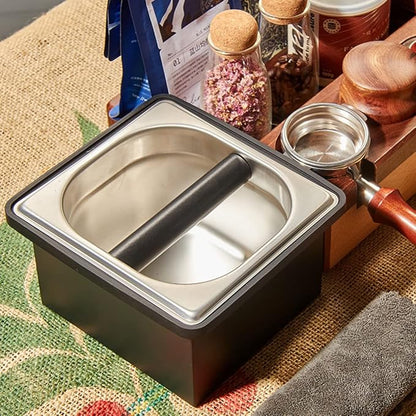 Coffee Knock Box, Stainless Steel Dump Bin Espresso Knock Box for Coffee Grounds with Removable Non-Slip Base Shock-Absorbent for Knocking Portafilter Filter Grinds (L)