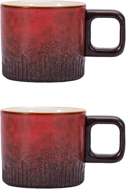 Espresso Cups Set of 2, 2 oz Ceramic Espresso Cups, Demitasse Cups for Tea or Coffee (Red)