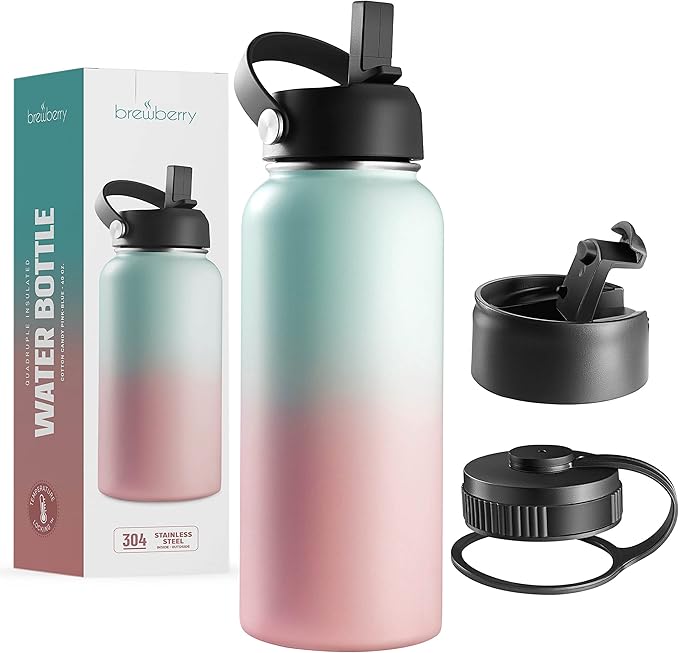 Stainless Steel Insulated Water Bottle and Travel Mug for Hot and Cold Beverages, Wide Mouth, Double Wall Insulated Hydration Sports Water Bottle for Hiking, Biking, Outdoor, 40 OZ BPA Free