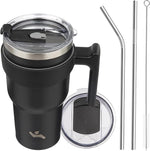 Load image into Gallery viewer, 30 oz Tumbler with Handle and 2 Straw 2 Lid, Insulated Water Bottle Stainless Steel Vacuum Cup Reusable Travel Mug,Black