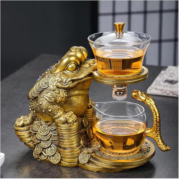 Creative Golden Cicada Shaped Magnetic Tea Pot - Semi Automatic Glass Teapot with Lazy Kungfu Drip Function - Suitable for Home/Office Reception Tea Set