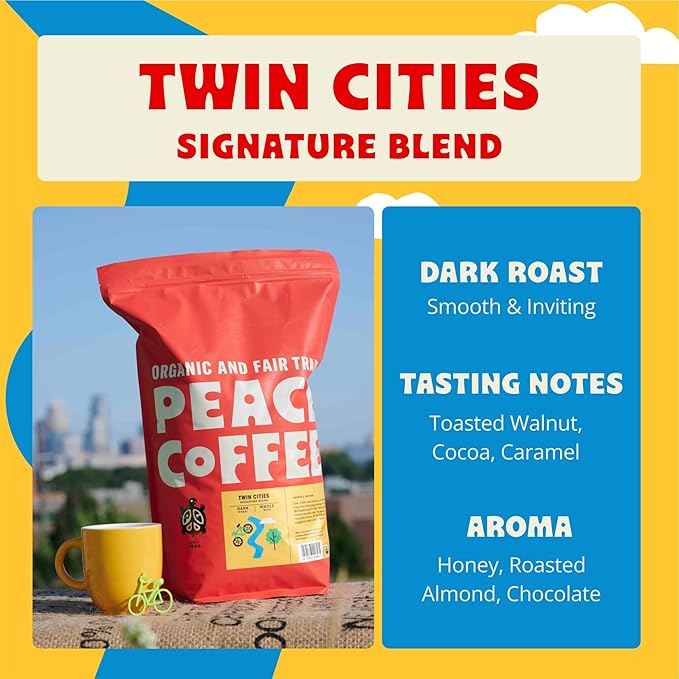 Peace Coffee Twin Cities Blend | 5 lb Ground Dark Roast | Organic Fair Trade | Smooth, Inviting Flavor | Shade Grown, Fresh Roasted