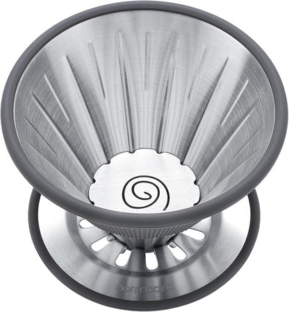 Normcore 2-in-1 Pour Over Coffee Dripper, 1-4 Cups Metal Coffee Dripper, Use V60 and Wave Filter Paper Coffee Maker, 304 Stainless Steel, Silver