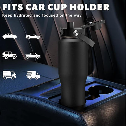 32 oz Insulated Water Bottle - Fits in Car Cup Holder, Cold 48H Hot 24H, Leakproof Stainless Steel Water Bottles with Straw & Pop-up Spout Lid, Paracord Handle, Bottle Holder Bag & Flask Boot