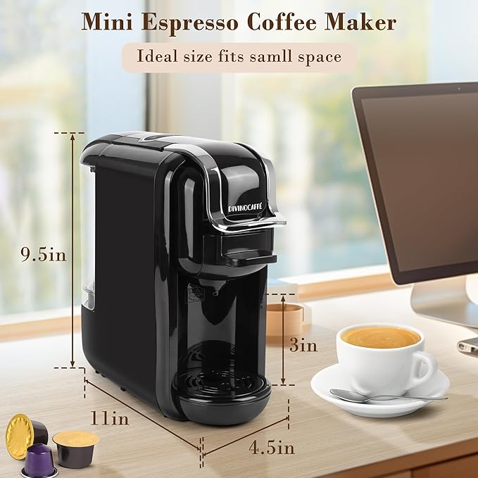 Espresso Maker for Nespresso Capsule, Lavazza Blue Capsule & Coffee Powder, 19 Bar Pump Pressure Makes Authentic Espresso Coffee, Mini Espresso Coffee Machines with Removable Water Tank.
