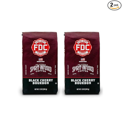Fire Department Coffee - Black Cherry Bourbon Coffee - Gives Back to Firefighters - Premium Bourbon Infused Ground - Non-Alcoholic - Roasted in the USA - Veteran Owned (12 oz, Pack of 2)