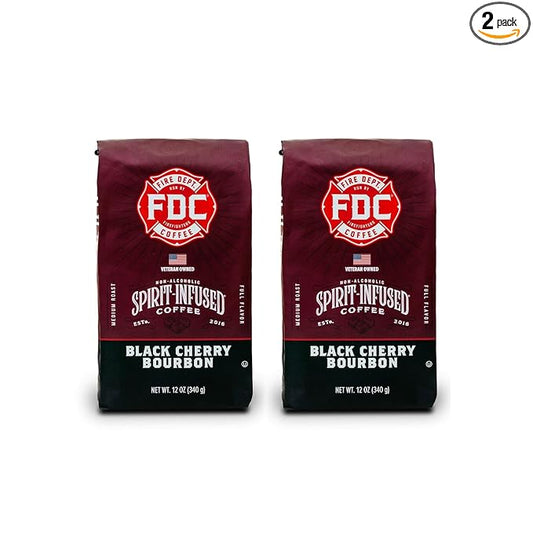 Fire Department Coffee - Black Cherry Bourbon Coffee - Gives Back to Firefighters - Premium Bourbon Infused Ground - Non-Alcoholic - Roasted in the USA - Veteran Owned (12 oz, Pack of 2)
