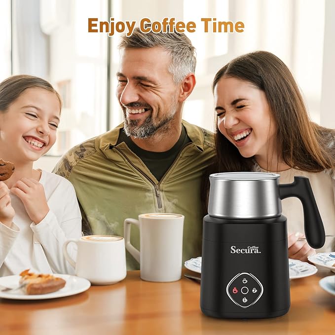 Milk Frother, 4-in-1 Electric Milk Steamer and Frother with Detachable Stainless Steel Jug - Automatic Hot/Cold Milk Warmer for Lattes, Hot Chocolate - Induction Heating, Dishwasher Safe