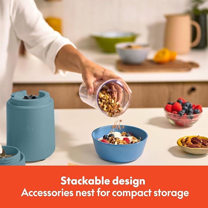 bella 6 Pcs Portable Rocket Blender, Juicer & Smoothie Maker, Press & Twist Design, EverGood™ & BPA Free Dishwasher Safe Parts, 4 Tip Stainless Steel Blade, Cord Wrap, 240 Watt Motor, Surf