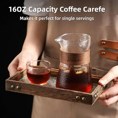 Glass Coffee Server 500ML/16oz - Glass Coffee Carafe with Heat-Resistant Wood Loop,Clear Coffee Decanter Coffee Server for Pour Over, Coffee Pot