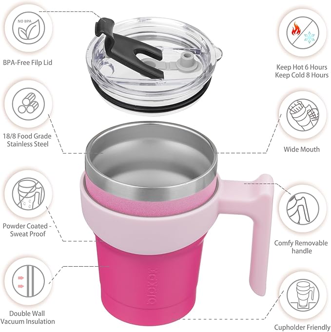 BJPKPK 10 oz Tumbler With Handle Stainless Steel Insulated Tumbler With Lid And Straw Travel Coffee Cups For Women And Men,Cherry Blossom