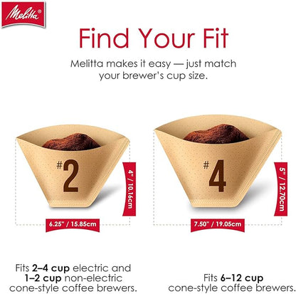 Melitta #4 Cone Coffee Filters, Unbleached Natural Brown, 100 Count (Pack of 3), 300 Total Filters - Packaging May Vary