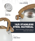 Load image into Gallery viewer, POLIVIAR Tea Kettle, 2.7 Quart White Finish with Wood Pattern Handle Loud Whistle Food Grade Stainless Steel Teapot, Anti-Hot Handle and Anti-Rust, Suitable for All Heat Sources JX2025-BW30