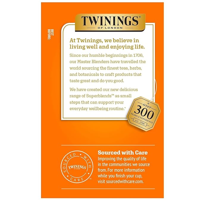 Twinings Superblends Immune Support+ Herbal Tea with Vitamin C, Ginger & Mango Flavoured Green Tea, 16 Tea Bags (Pack of 1), Enjoy Hot or Iced