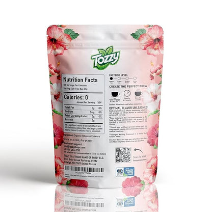 Tozzy Organic Hibiscus Tea - 100 Count | Pyramid Tea Bags (Plant-Based & Eco-conscious) | Pure Ingredients | Packaging May Vary