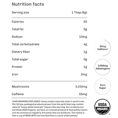 MUDWTR Mushroom Matcha Powder | 3,000mg of Adaptogenic Mushrooms | Japanese Matcha Powder Blend | USDA Organic | Energy, Focus & Immunity Support | Lion's Mane, Chaga, Reishi, Cordyceps | 30 Servings