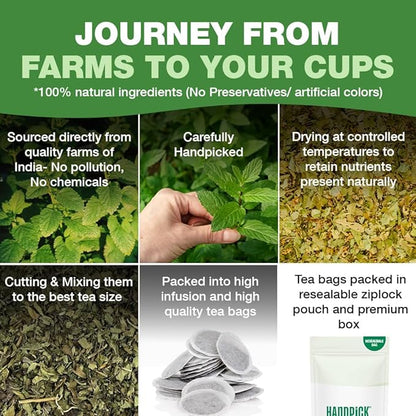 HANDPICK Lemon Balm Tea Bags – 100 Count | 100% Pure & Naturally Dried | Caffeine-Free Herbal Tea with Citrus Flavor & Aroma | Premium Lemon Balm Leaf for Calming and Digestion Support