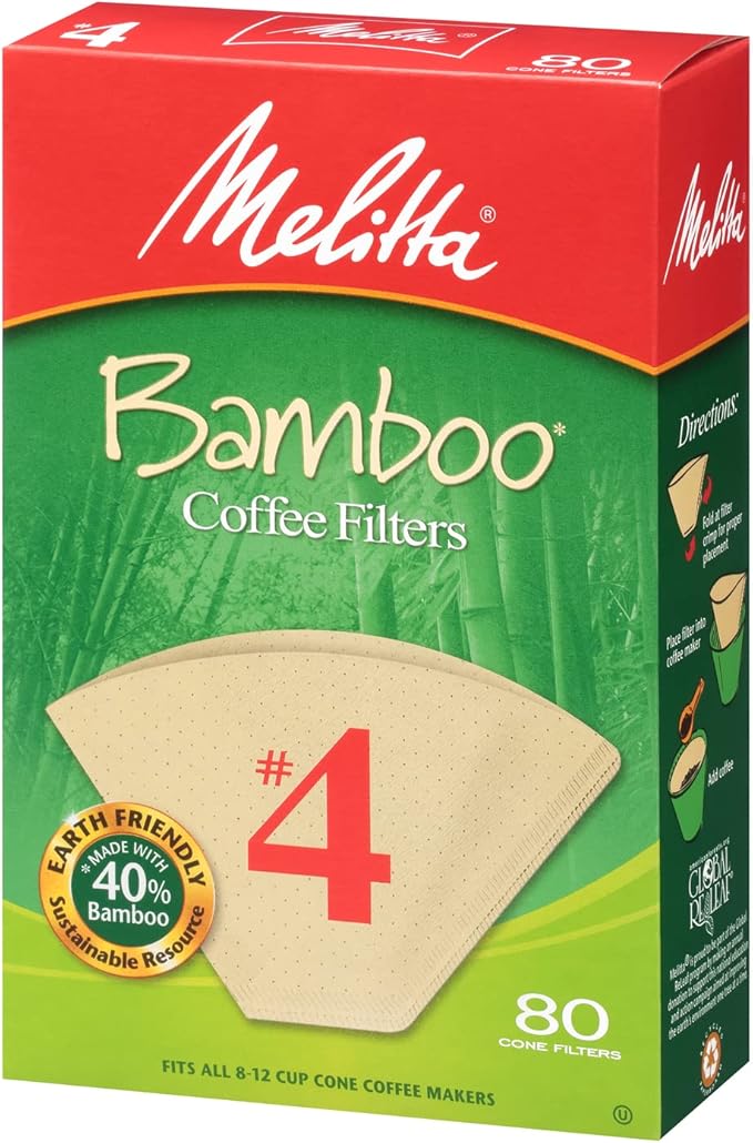Melitta #4 Cone Coffee Filters, Bamboo, 80 Count (Pack of 6) 480 Total Filters Count - Packaging May Vary