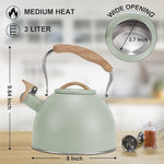 Load image into Gallery viewer, Tea Kettle, Vegoran 100 OZ / 3 Liter Whistling Tea Kettle, Tea Pots for Stove Top Food Grade Stainless Steel with Wood Pattern Folding Handle, Loud Whistle Kettle for Tea, Coffee, Milk (Green)