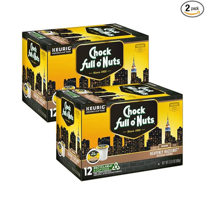 Chock Full o'Nuts Heavenly Hazelnut Coffee, Compatible with K-Cup Pods, 12 CT (Pack of 2)