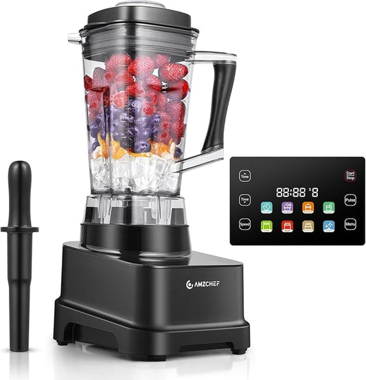 AMZCHEF 8-IN-1 Professional Blender, 2000 W Commercial Blenders for Kitchen with Timer, Innovative LED Touch Panel with 8 Preset Programs, 10 Speeds Blender for Shakes and Smoothies, 68 oz, Black