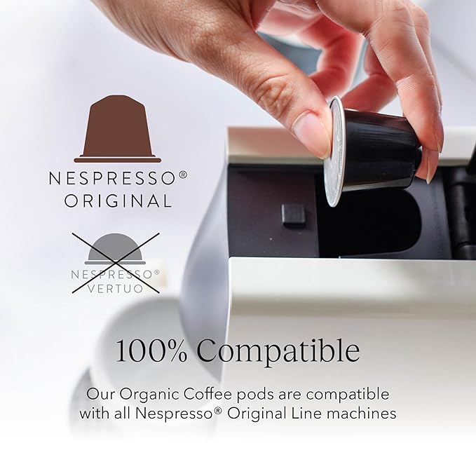 Cru Kafe Strong Espresso USDA Organic Espresso Coffee Capsules (50 Pods) Fairtrade Coffee Pods Compatible with Nespresso Original Line and Pixie Machines