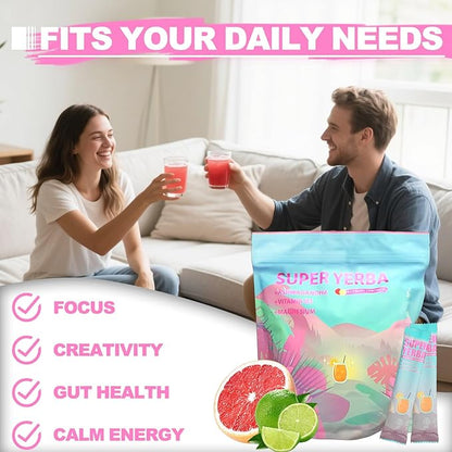 Super Yerba Mate Instant Powder Variety Pack - Citrus, Lemon & Grapefruit Flavors | 30 Servings Each | Energy Boost, Mental Clarity, Gut Health & Satiety | Prebiotics, Probiotics, Hot & Cold Brew, Portable (Grapefruit)