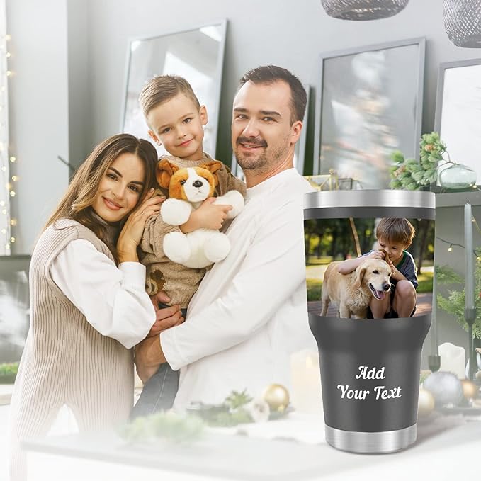 Personalized Coffee Tumbler with Pictures Text Name, Custom Photo Stainless Steel Coffee Tumbler, Coffee Travel Mug Cup 30 Oz, Custom Gifts for Father's Day Birthday Christmas for Dad, Mom, Friend