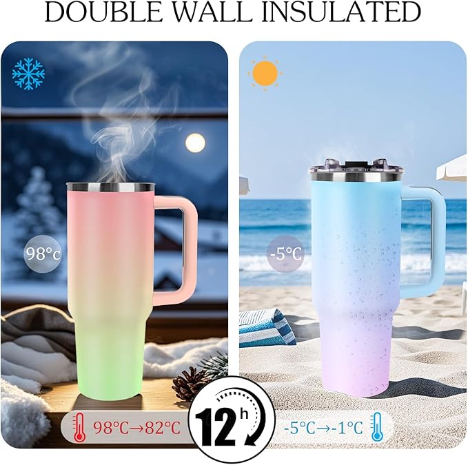 Personalized 40 oz Tumbler with Handle and Straw, Custom Tumbler with Picture, Text, Stainless Steel Travel Coffee Mug Cup, Personalized Gifts For Women Men Birthday Anniversary Thank You Gifts