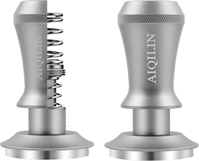 Espresso Tamper, Constant 30lb Coffee Tamper with double Calibrated Spring Loaded, Stainless Steel double spring loaded Coffee Tamper Fits for All Portafilters- Flat Base (51mm, SILVER)