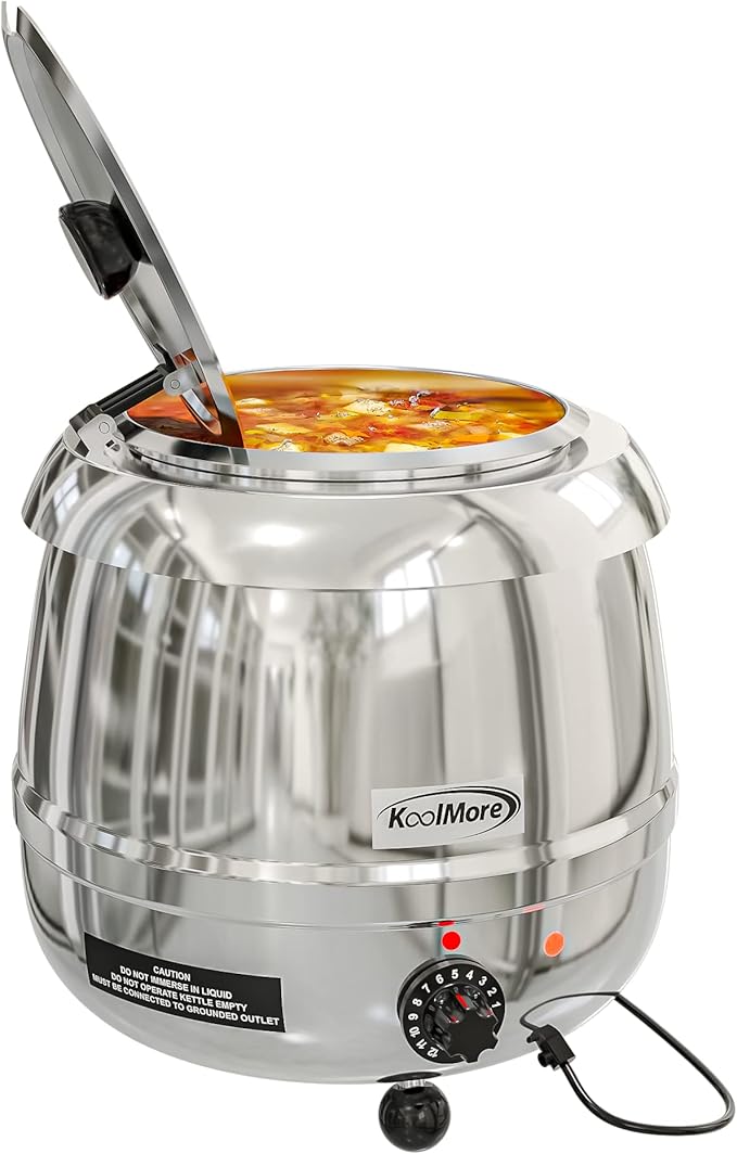 KoolMore Commercial Soup Kettle Warmer with Hinged Lid and Removable Stainless-Steel Pot Insert for Buffet, Restaurant, Party, Event, and Catering, Large 2.5 Gallon, Electric [Silver] (SK-SS-3G)