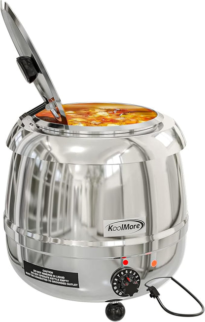 KoolMore Commercial Soup Kettle Warmer with Hinged Lid and Removable Stainless-Steel Pot Insert for Buffet, Restaurant, Party, Event, and Catering, Large 2.5 Gallon, Electric [Silver] (SK-SS-3G)