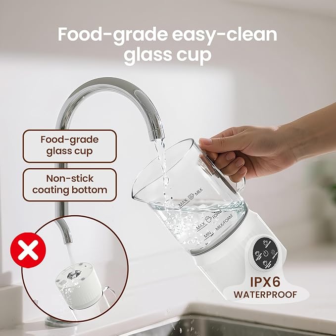 4-in-1 Milk Frother, Electric Milk Frother and Steamer with LED Touch Screen, Non-stick Bottom, Milk Warmer 13.52oz for Lattes, Cappuccinos, and Macchiatos at Home, White