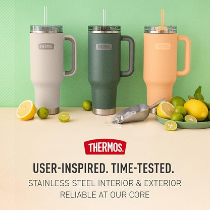 THERMOS Stainless Steel Cup Holder Mug - 40 Ounce, Granite - Insulated Tumbler with Lid and Straw, Plus Leak-Resistant Slide Lock