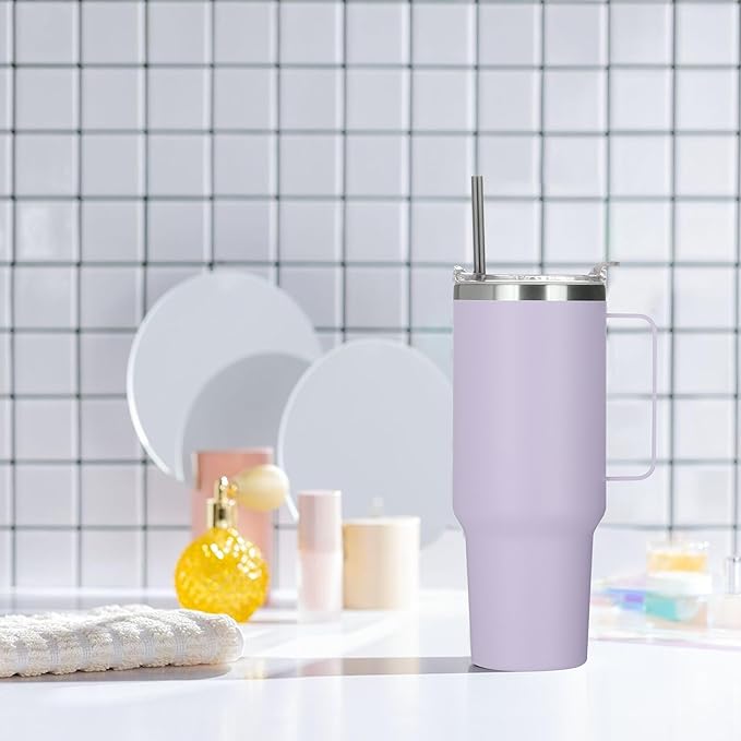 HASLE OUTFITTERS 40 oz Stainless Steel Tumbler with Handle, Vacuum Insulated Tumblers Bulk, Reusable Double Wall Travel Coffee Mug, Durable Powder Coated Water Bottle(Purple, 8)