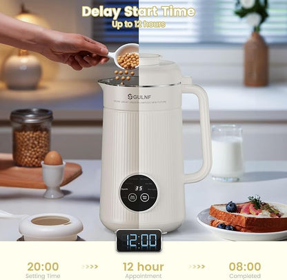 Nut Milk Maker Machine - 8 in 1 Soy Milk Maker Machine 40 Oz with Self-Cleaning, 24H Delay Start & 12H Keep Warm, Automatic Plant-Based Milk Blender for Almond, Oat, Coconut, Soybean (White)