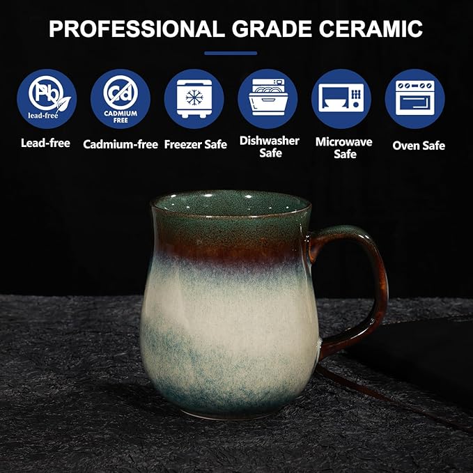 28 Oz Extra Large Ceramic Coffee Mug with Big Handle, Handmade Glazed Oversized Tea Cup for Office and Home, Microwave and Dishwasher Safe, Jumbo Coffee Mugs for Hot and Cold Drinking (Ink Green)
