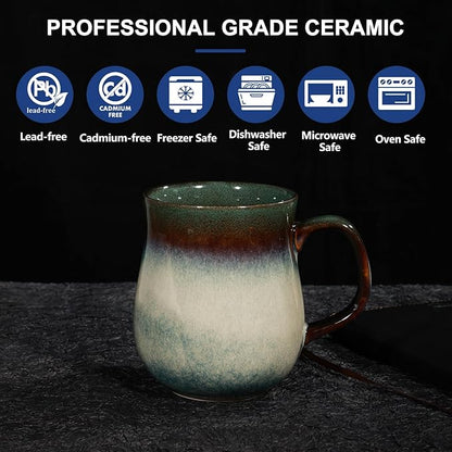 28 Oz Extra Large Ceramic Coffee Mug with Big Handle, Handmade Glazed Oversized Tea Cup for Office and Home, Microwave and Dishwasher Safe, Jumbo Coffee Mugs for Hot and Cold Drinking (Ink Green)