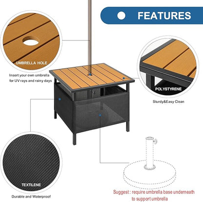 LZRS Adirondack Square Outdoor Side Table with Umbrella Hole, Pool Composite Patio Table,HDPE End Tables for Backyard,Pool, Indoor Companion, Easy Maintenance & Weather Resistant(Teak)