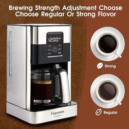 Coffee Maker, 12-Cup Glass Carafe, Programmable, Touch Screen, Keep Hot Plate,Reusable Filter, Stainless Steel