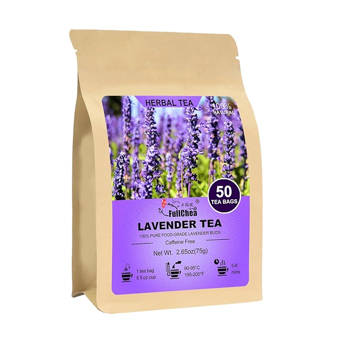 FullChea - Lavender Tea Bags, 50 Teabags - Pure Lavender Flowers for Relaxation - Caffeine-Free Floral Tea for Sleep & Wellness