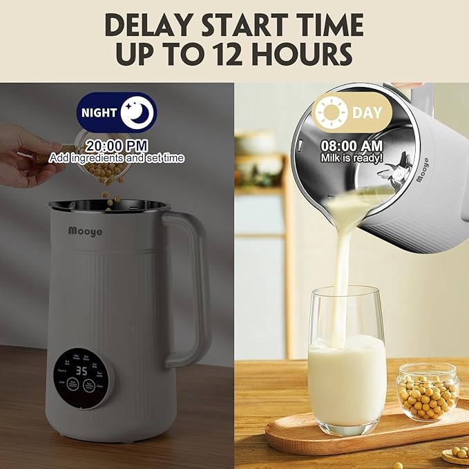 Automatic Nut Milk Maker Machine, 8 in 1 Soy Milk Maker, 35 oz Almond Machine Maker, 12-Hour Delay, Keep Warm, Non Dairy Beverages, Juice/Rice Paste/Clean/Milk Shake, 800W Heating, Self Cleaning