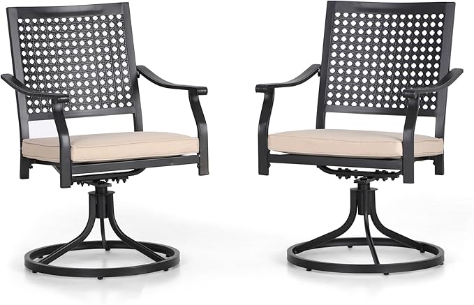 PHI VILLA Patio Swivel Dining Chairs Set of 2, Outdoor Chair with Cushions, Patio Furniture Chair with Armrest, Black