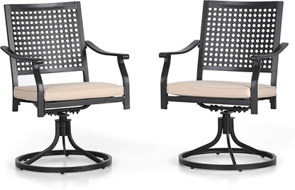 PHI VILLA Patio Swivel Dining Chairs Set of 2, Outdoor Chair with Cushions, Patio Furniture Chair with Armrest, Black