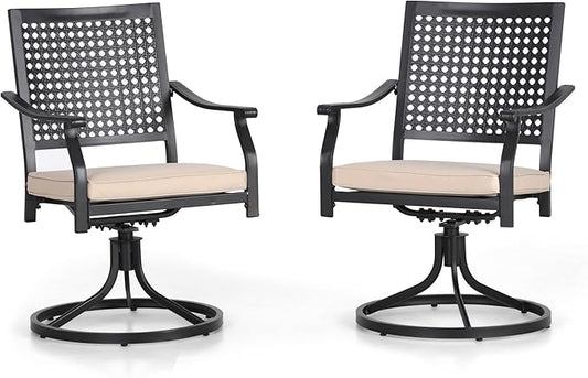 PHI VILLA Patio Swivel Dining Chairs Set of 2, Outdoor Chair with Cushions, Patio Furniture Chair with Armrest, Black