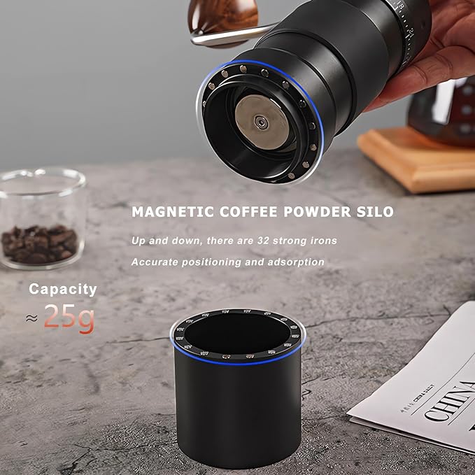 Manual Coffee Grinder Seven Star Mill Stainless Steel Mill, transparent lid Coffee Grinder with Outside Adjustable Grind Settings Portable with Magnetic Bean Compartment(Gray)