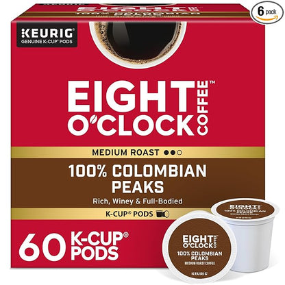 Eight O'Clock Coffee Colombian Peaks, Keurig Single Serve K-Cup Pods, Medium Roast, 60 Count (6 pack of 10)