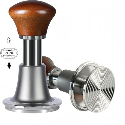Coffee Expresso Hand Tamper Wooden Handle 3 Spring Loaded Calibrated 30lbs Sound Feedback for Espresso Machine 51mm