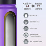 Load image into Gallery viewer, mininoo 24 oz Insulated Water Bottle with Straw Lid, Stainless Steel Double Wall Vacuum, Leak Proof, BPA Free, Keep Cold for 24H &amp; Hot for 12H-2 pack(Purple)