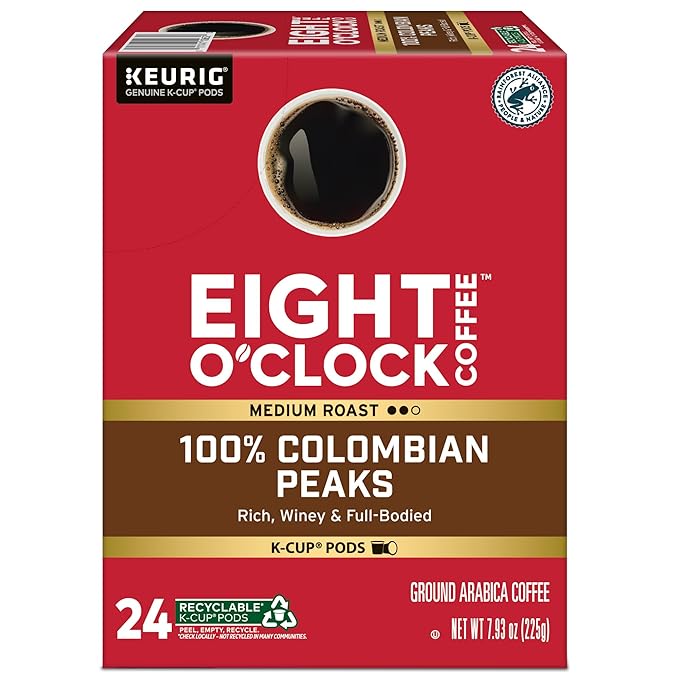 Eight O'Clock Coffee Colombian Peaks Keurig Single-Serve K-Cup Pods, Medium Roast Coffee, 96 Count (Pack of 4)